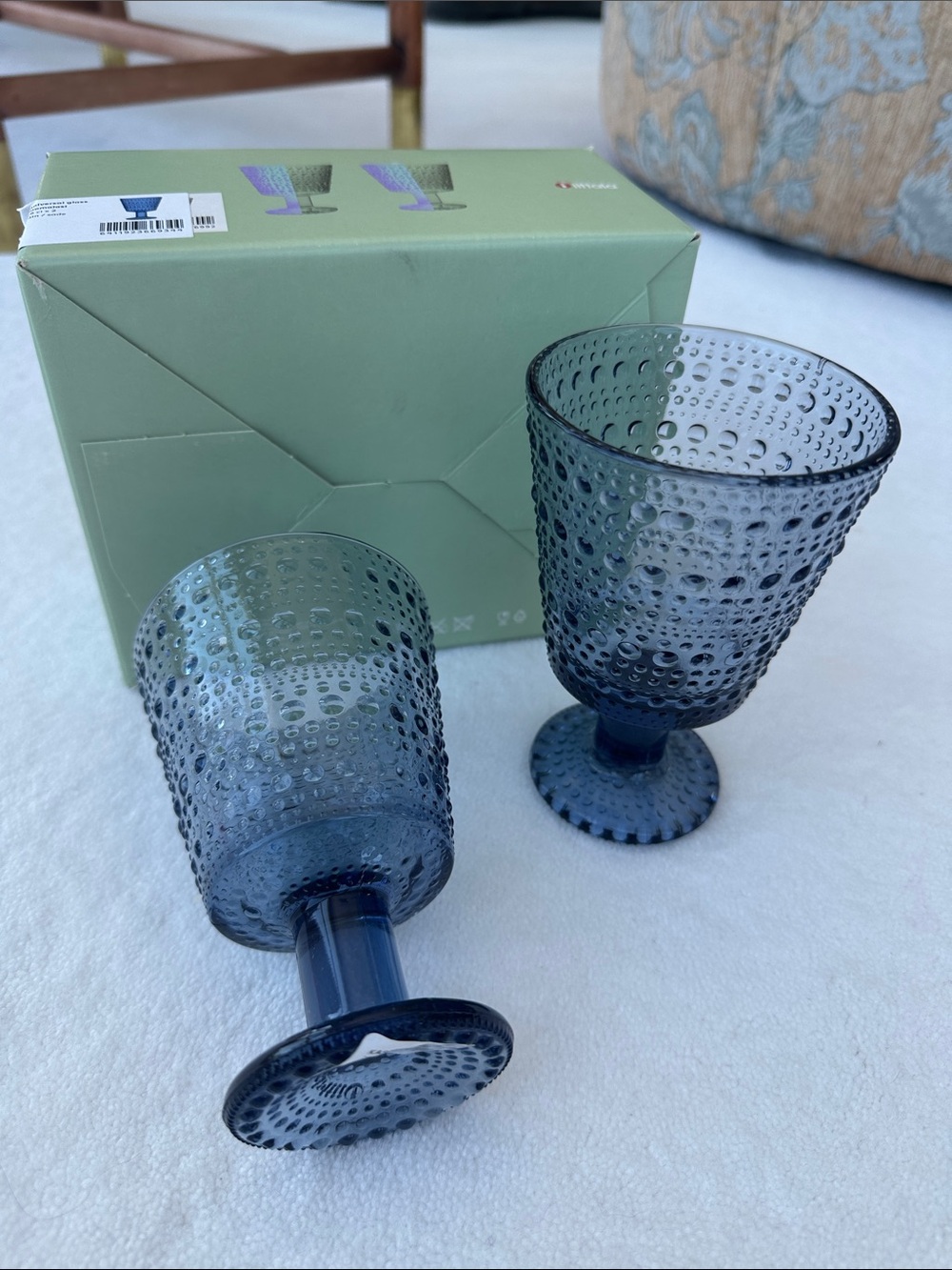 Iittala Kastehelmi Smoke Blue Goblets - set of 12 BRAND NEW